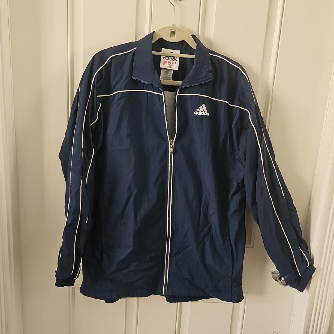 Vintage Adidas Men's Dark Blue Windbreaker Jacket And Matching Pants